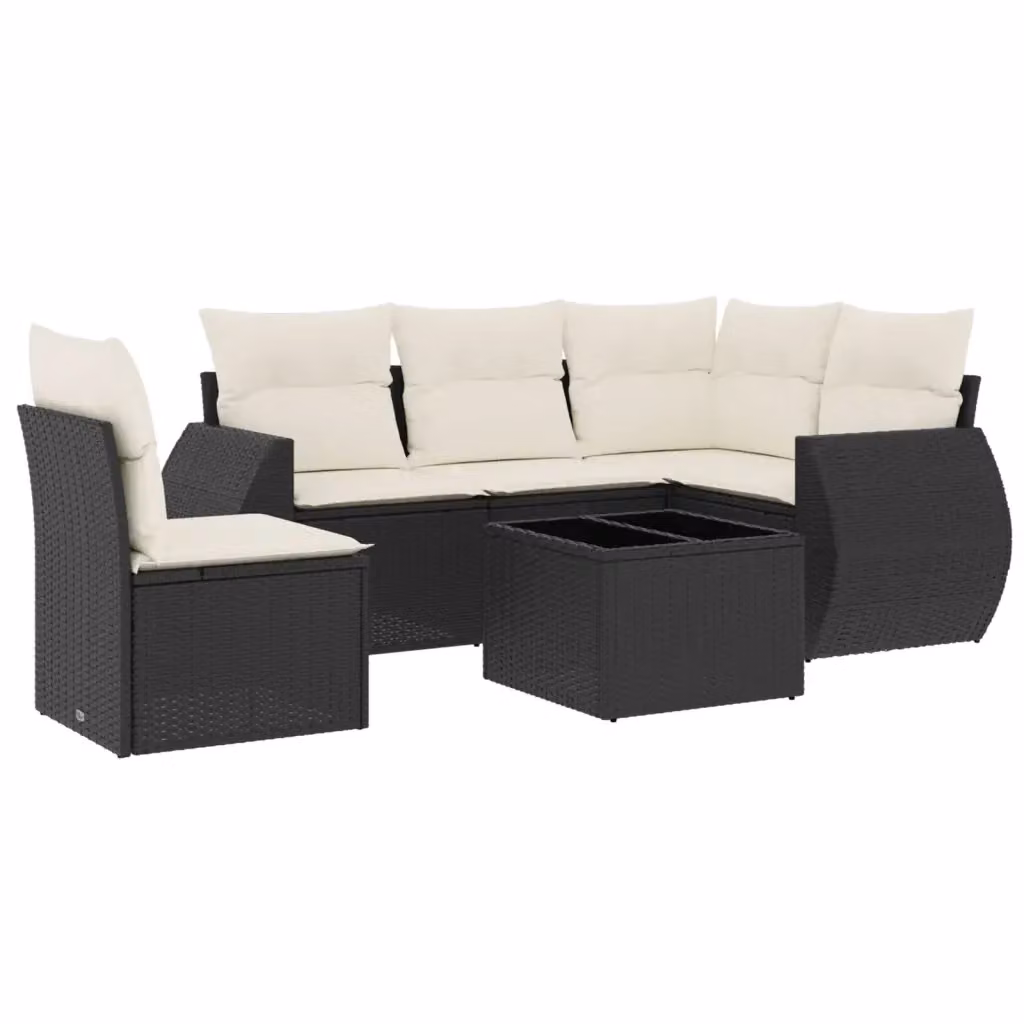Set Divano da Giardino a L vidaXL 6 pz con Cuscini e Tavolino Nero in Polyrattan e Acciaio – 2