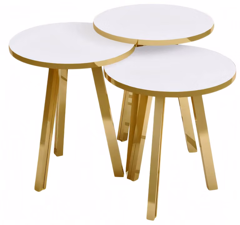 Weißes Holz-Metall Couchtisch-Set modern elegant