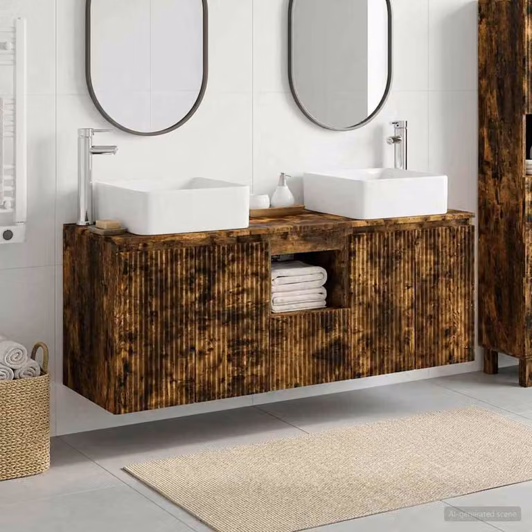 Set di 3 armadi da bagno moderni vidaXL in legno e metallo, colore marrone, L: 49,5 cm, P: 41 cm, H: 63 cm