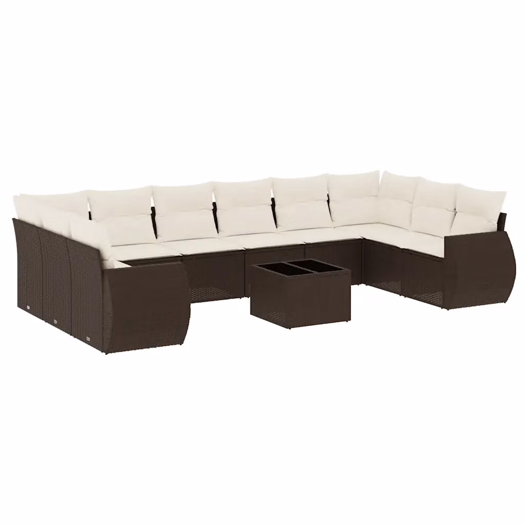 Set di divani da giardino vidaXL 11 pz in polyrattan marrone e bianco con cuscini e tavolino da esterno – 2