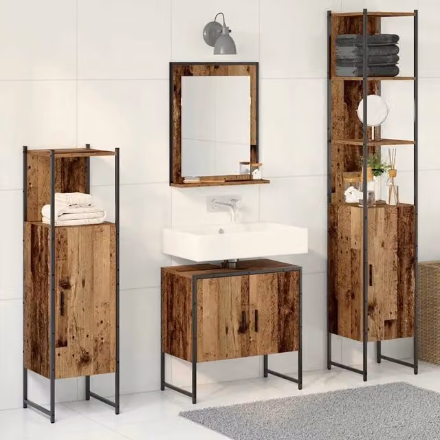 Set di mobili per il bagno 4 pz Marrone 33 x 33 x 185,5 cm 3334409