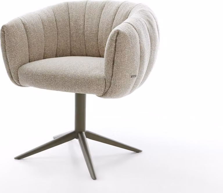 DELIFE Sedia girevole Jada-Flex Tessuto Soft Beige Base con effetto titanio Ruotabile a 360° Funzione oscillante Materasso a molle insacchettate