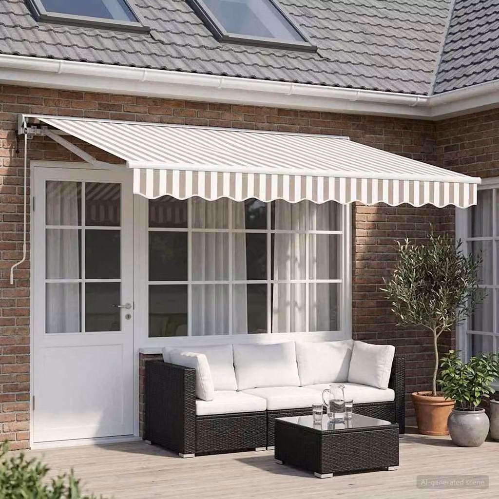 Tettuccio elettrico retrattile vidaXL in alluminio e poliestere, Grigio chiaro e bianco, L: 4,5 m x P: 3 m