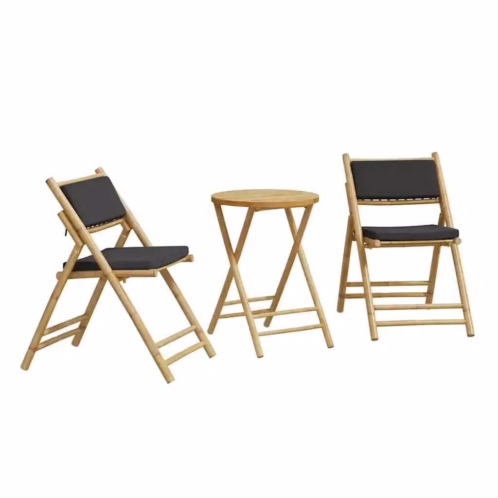 Set da Bistrot Pieghevole 3pz vidaXL in Bambù con Cuscini Grigio e Marrone – 2
