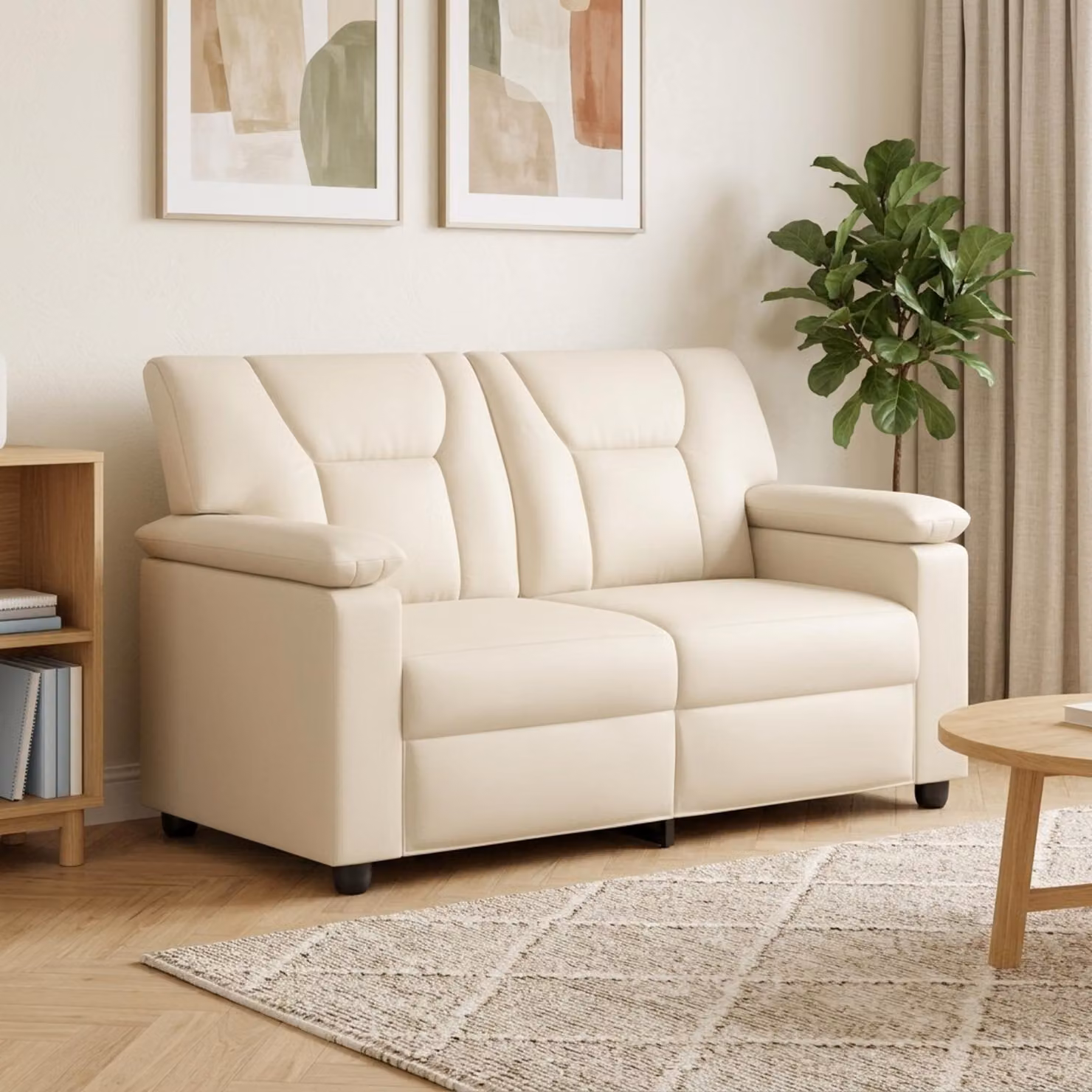 Divano moderno vidaXL in similpelle beige con struttura in metallo L 151 x P 85 x H 93 cm