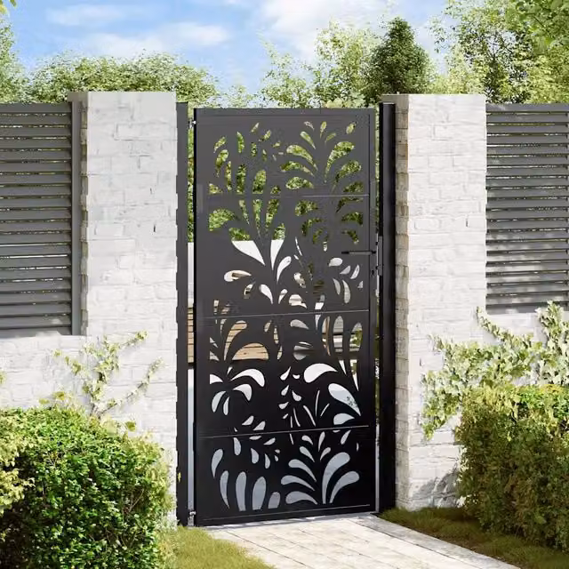 Cancello da giardino nero 100x175 cm in acciaio design ondulato 4100972