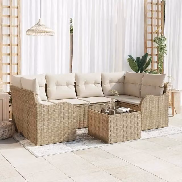 Set Divano da Giardino Beige 55 x 55 x 37 cm polyrattan 3345601