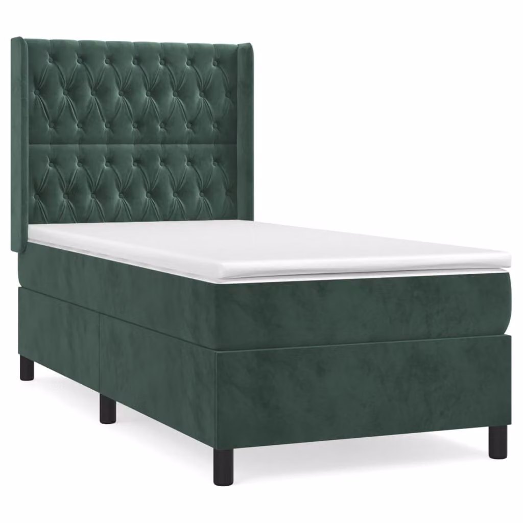 Giroletto a Molle con Materasso Verde Scuro 80x200 cm Velluto