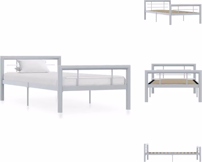 vidaXL Struttura letto in metallo grigio e bianco 100 × 200 cm - Letti e strutture letto