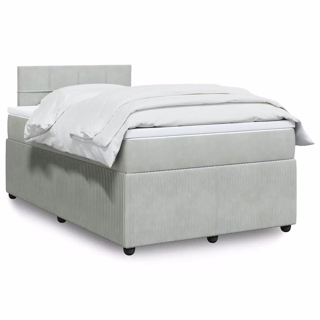 vidaXL Giroletto a Molle con Materasso in Velluto Grigio Chiaro L/P/H: 120 x 200 cm