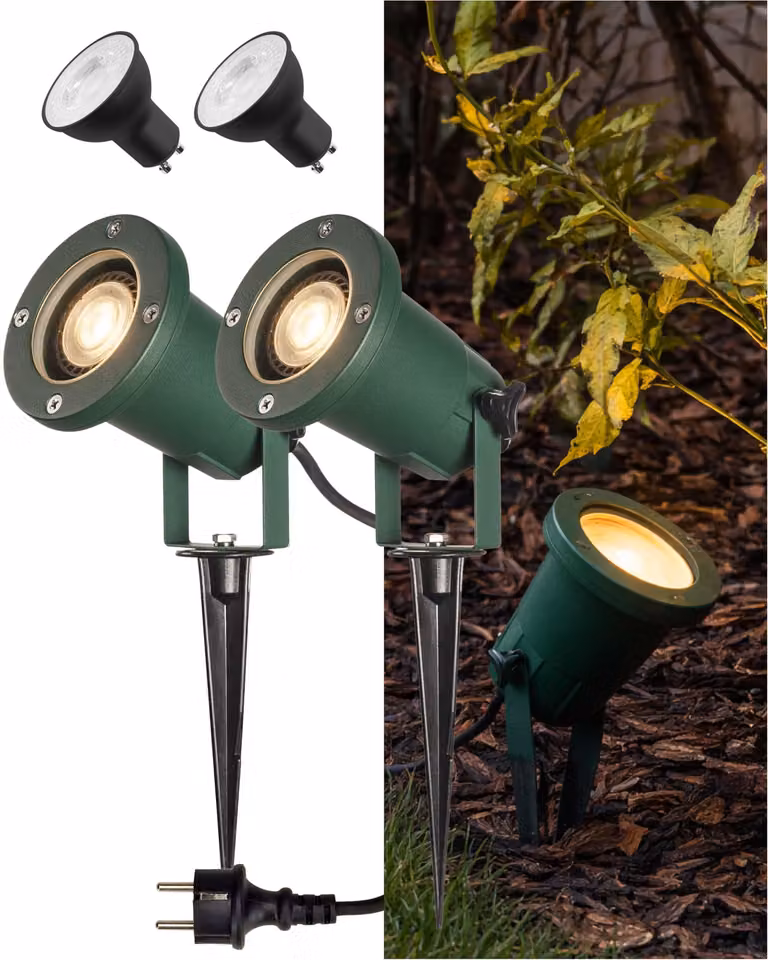 Set di 2 faretti esterni NAUTILUS XL, attacco GU10, grado di protezione IP65, colore verde