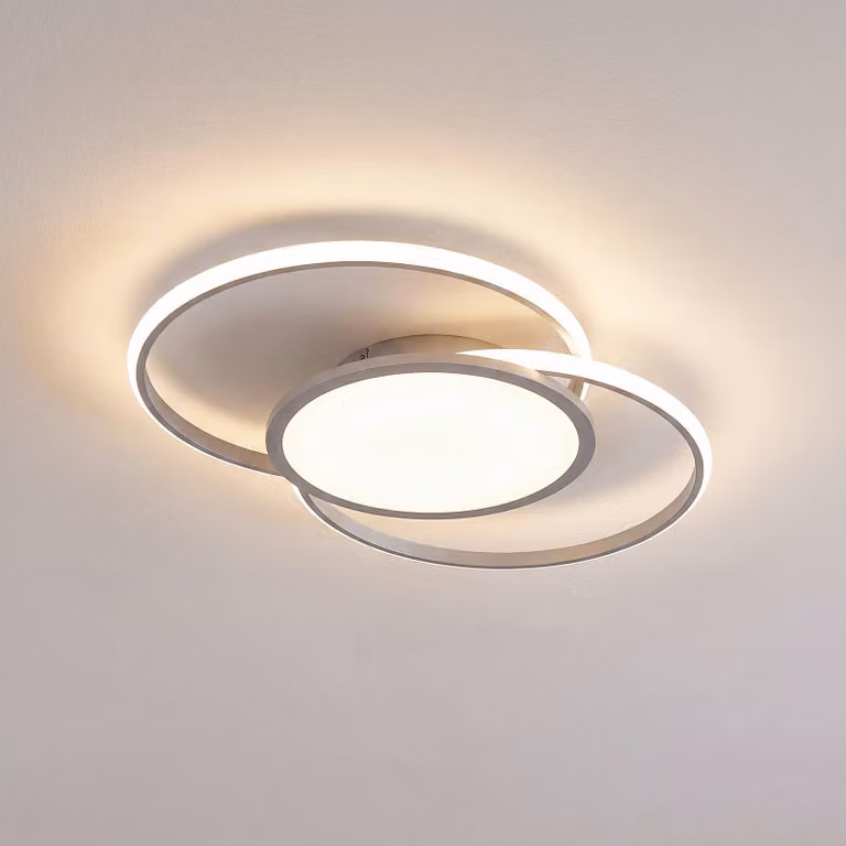 Plafoniera a LED Senne Lucande, dimmerabile, Alluminio / Grigio / Zincato, Camera da letto, Metallo, Moderno, Plafoniera LED