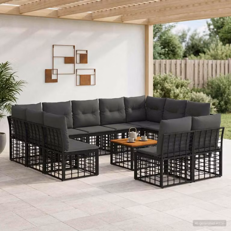 Maison Exclusive - Set da esterno per divano, 12 pezzi, colore nero e grigio scuro, in poliestere