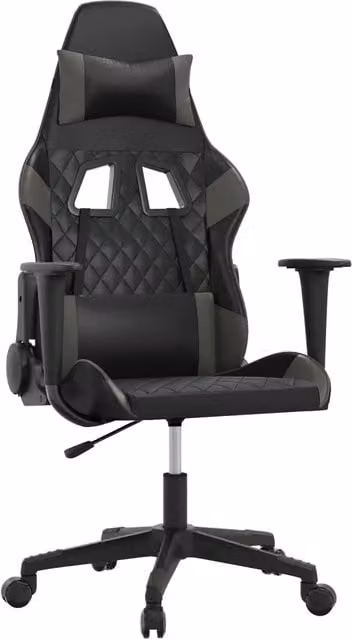 Sedia da Gaming Sportiva in Similpelle con Poggiatesta e Braccioli, Nero e Grigio, Ruotabile a 360 Gradi – 1