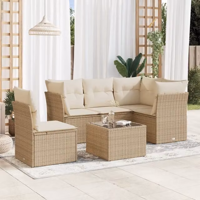 Set Divano da Giardino 6 pz con Cuscini Beige in Polyrattan 3249487