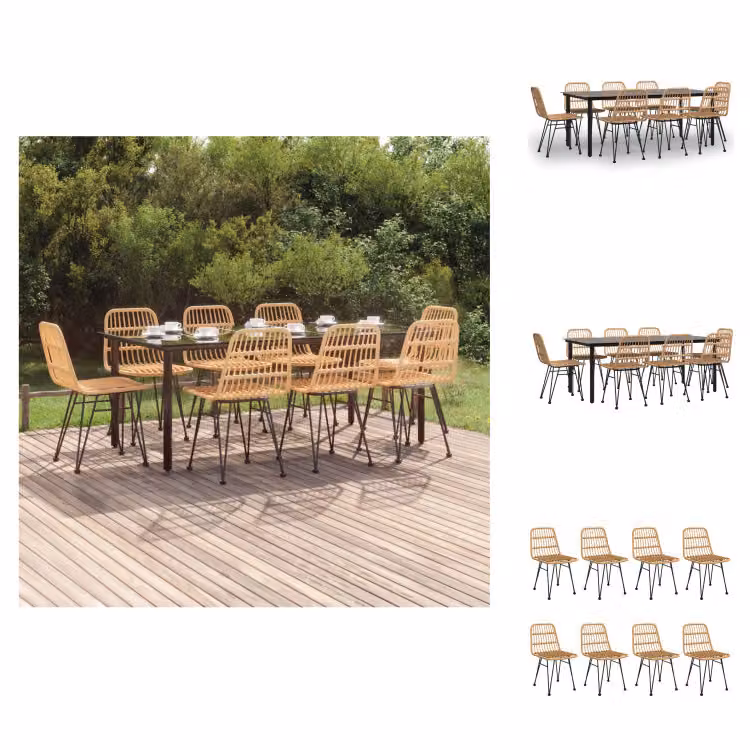 vidaXL Set da pranzo da giardino in rattan 9 pezzi - Set di mobili da giardino