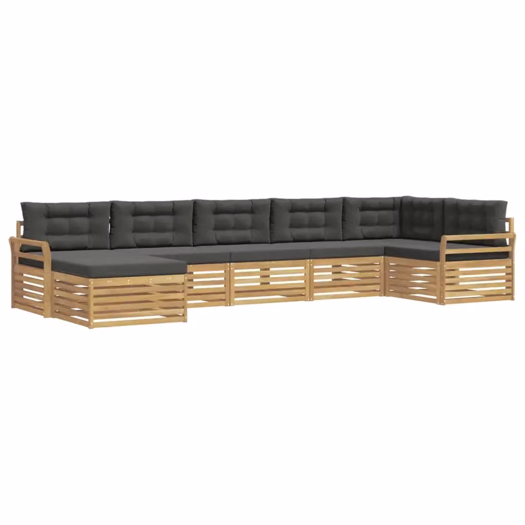 Set di divani da esterno a L vidaXL in legno di acacia con cuscini, Bianco e Antracite – 2