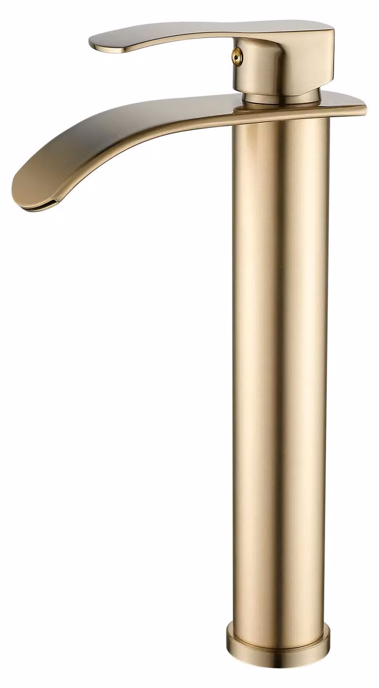 Miscelatore monocomando a cascata, finitura oro spazzolato