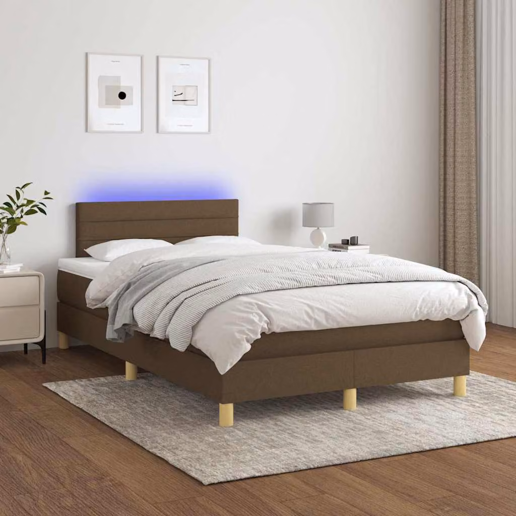 Letto Ibrido con Materasso e Illuminazione LED vidaXL in Tessuto Marrone e Bianco L/P/H: 120 x 200 cm – 1
