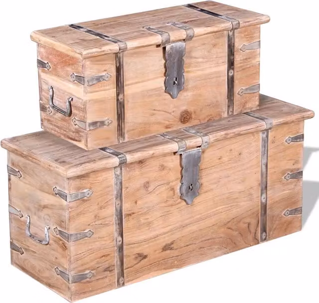 Set 2 Pezzi Cassapanca in Legno Massiccio di Acacia 244054