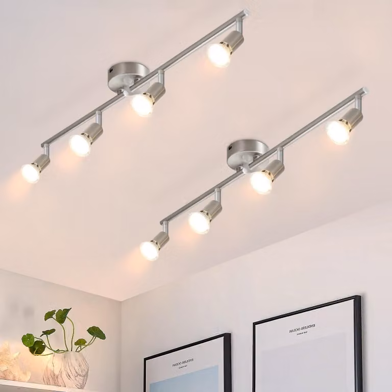 ZMH Faretto da soffitto a LED 4 fiamme 2ER - plafoniera da soggiorno lampada da soffitto moderna GU10 spot da soffitto orientabile 350°faro girevole lampada da soffitto in acciaio inox camera da letto interni senza lampadine