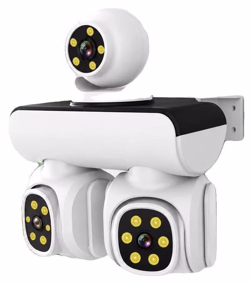 Telecamera di sicurezza, design a tre obiettivi, visione notturna, telecamera Wi-Fi, spina EU da 100V-240V