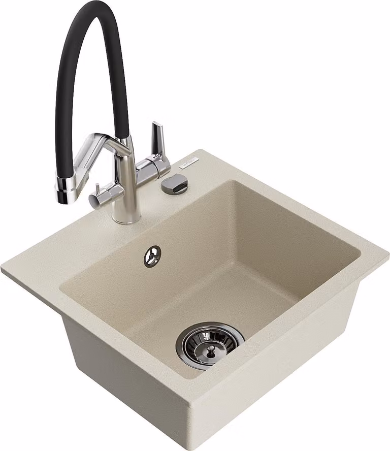 Mexen Milo lavello in granito a 1 vasca con rubinetto da cucina Duo, beige - 6505-69-671701-07-B