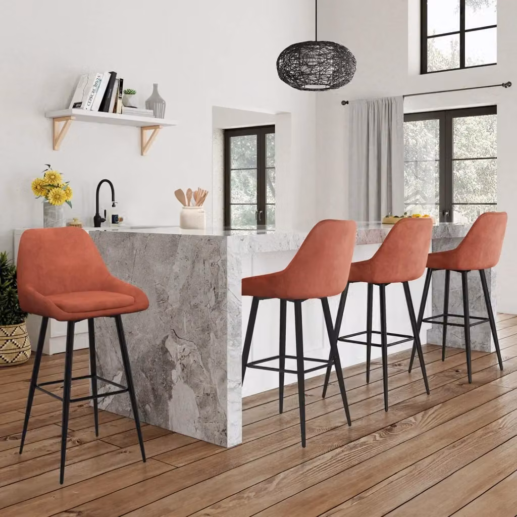 Set di 4 sgabelli da bar THALYA IDMarket in velluto color terracotta con mezzi braccioli e struttura in metallo – 2