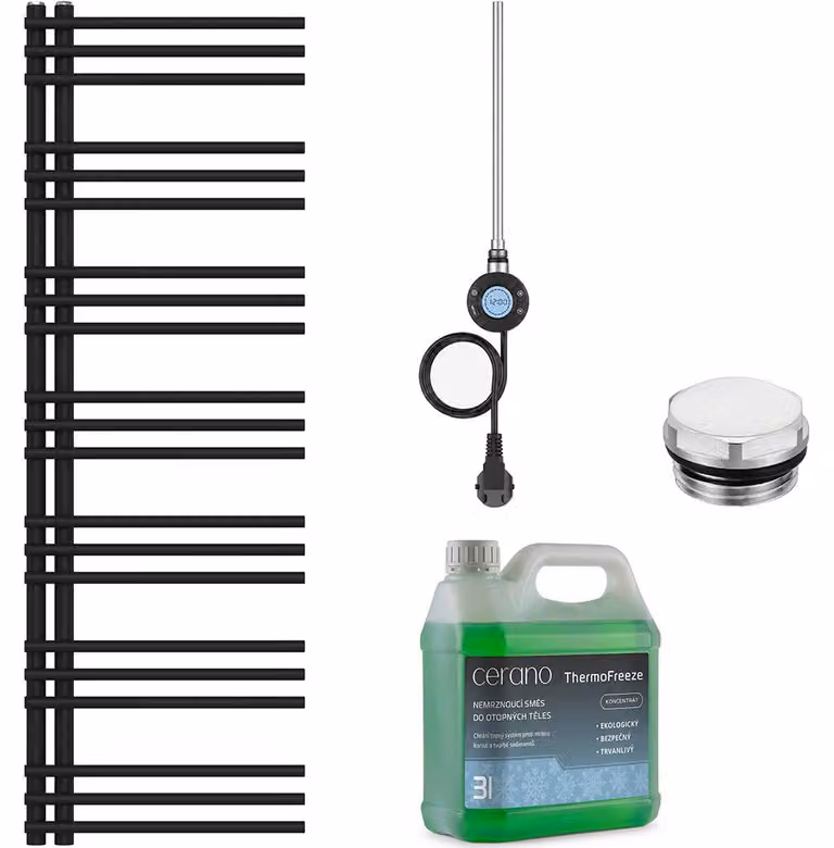 Kit radiatore elettrico da bagno Burke - L/P - Wi-Fi - 600W - nero opaco - 1500x500 mm