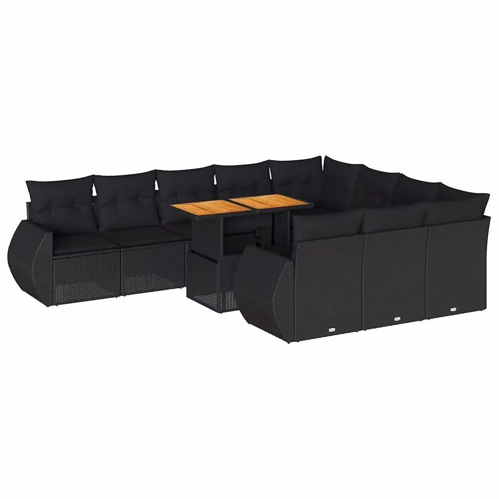 Set di Divani da Giardino a Forma di U vidaXL in Polyrattan Nero con Cuscini e Tavolino da Esterno – 2