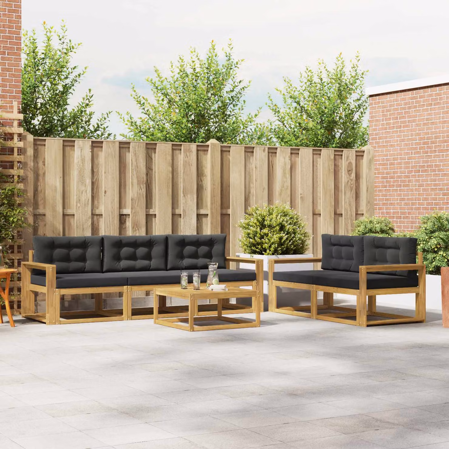 vidaXL Set di divani da esterno 6 pz in legno di acacia con cuscini Bianco e Antracite