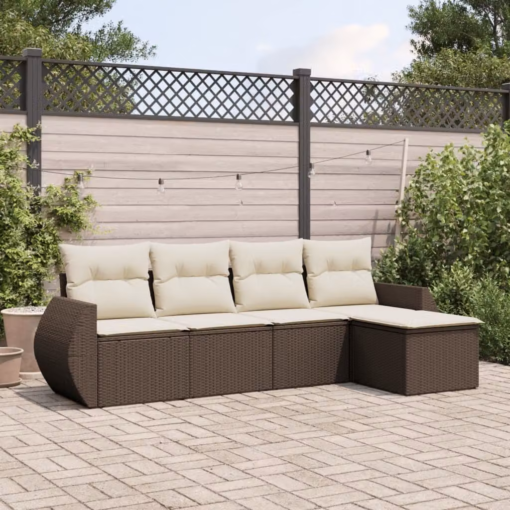 Maison Exclusive - Set Divano da Giardino 5 pz con Cuscini Marrone in Polyrattan