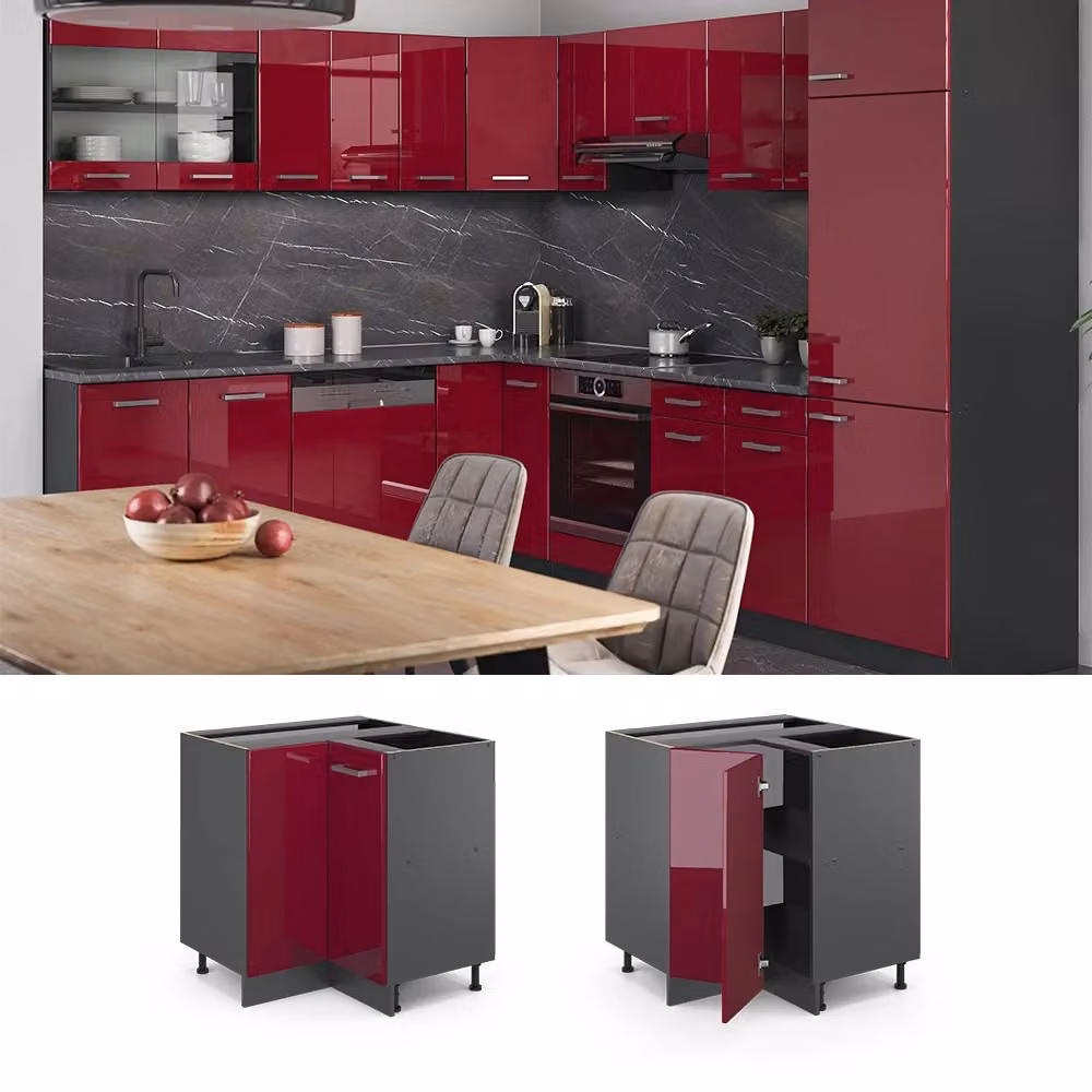 Mobile ad angolo cucina Vicco R-Line Rosso lucido e Antracite senza piano di lavoro L: 75.6 cm – 2