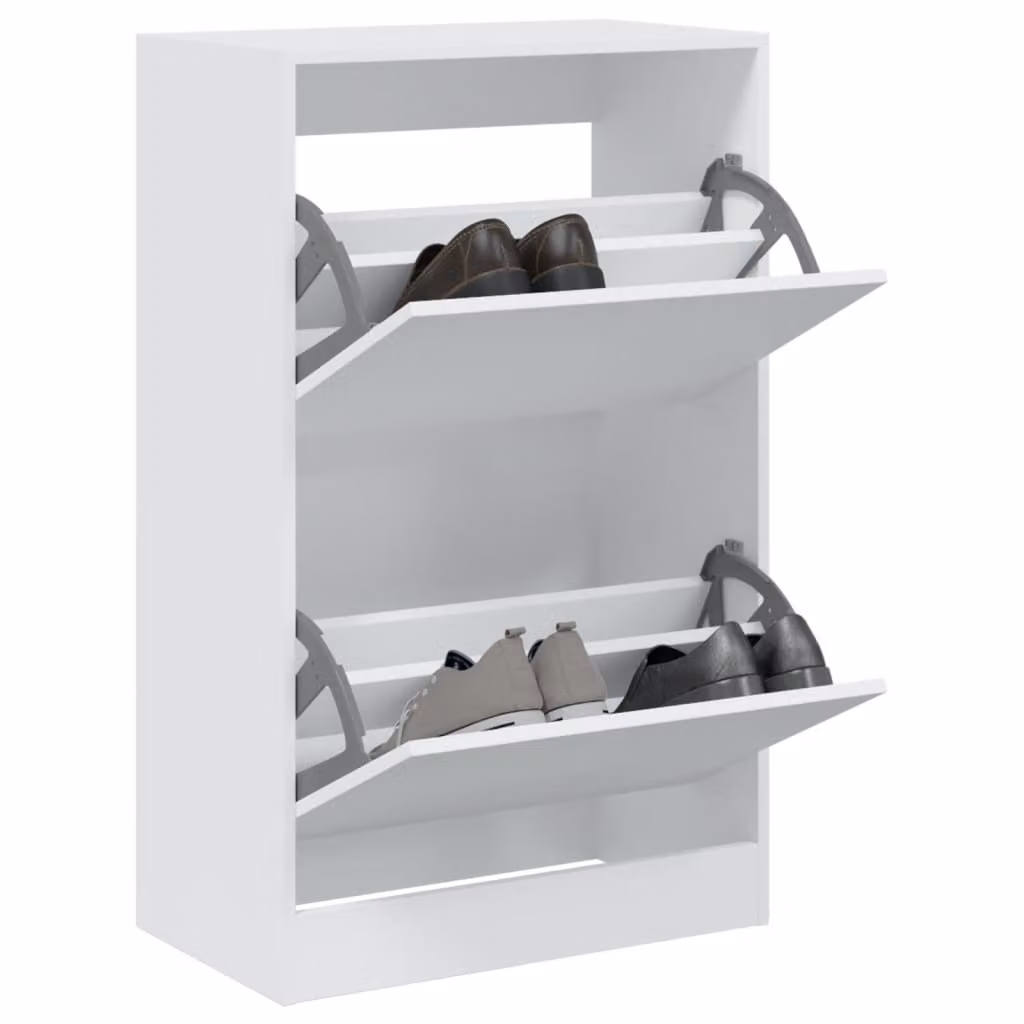Scarpiera a parete vidaXL Bianca in Legno con scomparti basculanti L: 60 cm, P: 34 cm, H: 96,5 cm