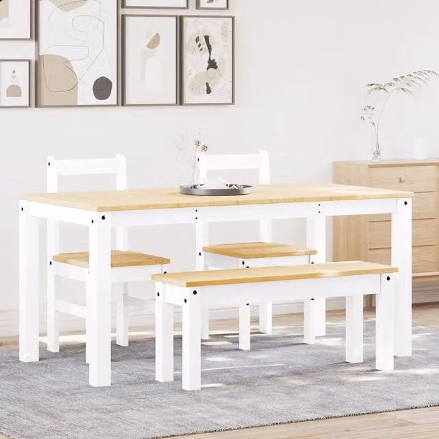 Set da Pranzo 4 pz Panama Bianco in Legno Massello di Pino 3345178