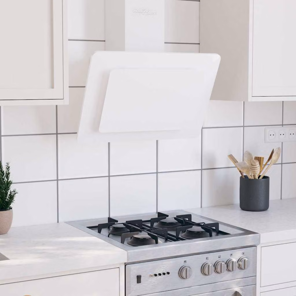 vidaXL Cappa a Parete in Acciaio Inox, Vetro e Alluminio, Colore Bianco, 60 cm