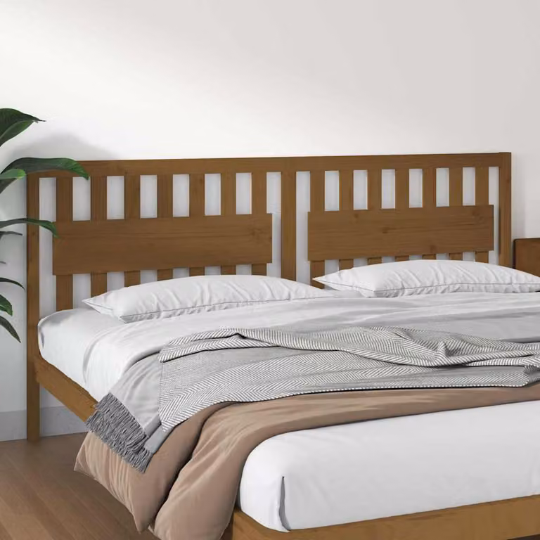 Testiera per letto vidaXL in legno massello di pino color ambra, stile rustico, L: 205,5 cm, P: 4 cm, H: 100 cm