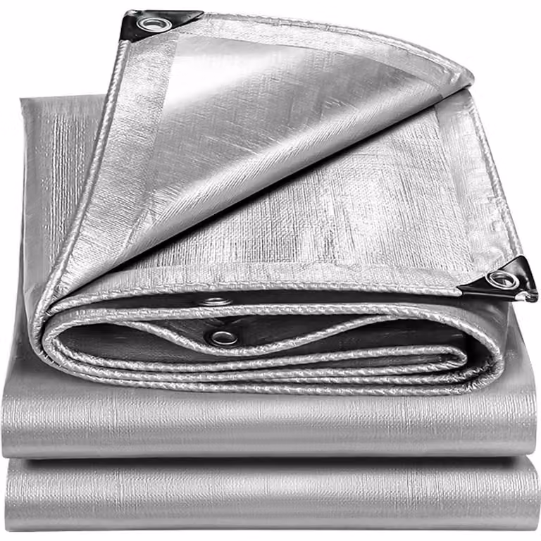 Telo di copertura impermeabile con occhielli, stabilizzato contro i raggi UV, resistente allo strappo, dimensioni 6x10 metri, colore argento