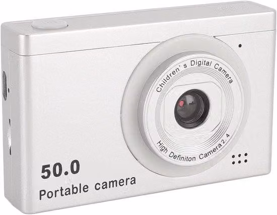 Videocamera digitale compatta per vlog con doppio obiettivo, zoom 8x, 32 GB di memoria, grigio argento