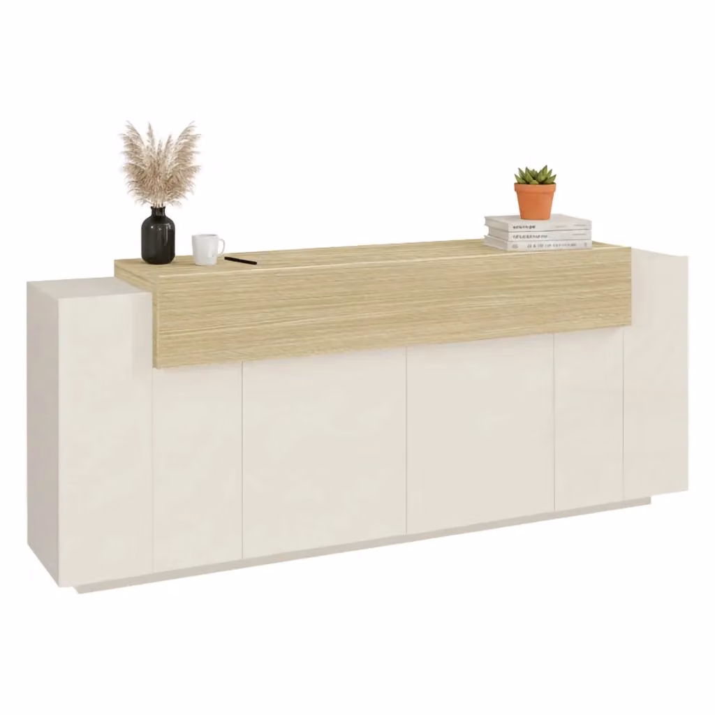 Madia Pulfero DMORA con 3 ripiani, Credenza moderna beige L 200 cm x P 45 cm x H 85,5 cm – 2