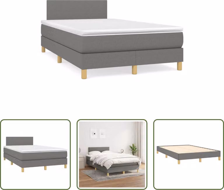 The Living Store Letto a molle con materasso grigio scuro 120x190 cm in tessuto