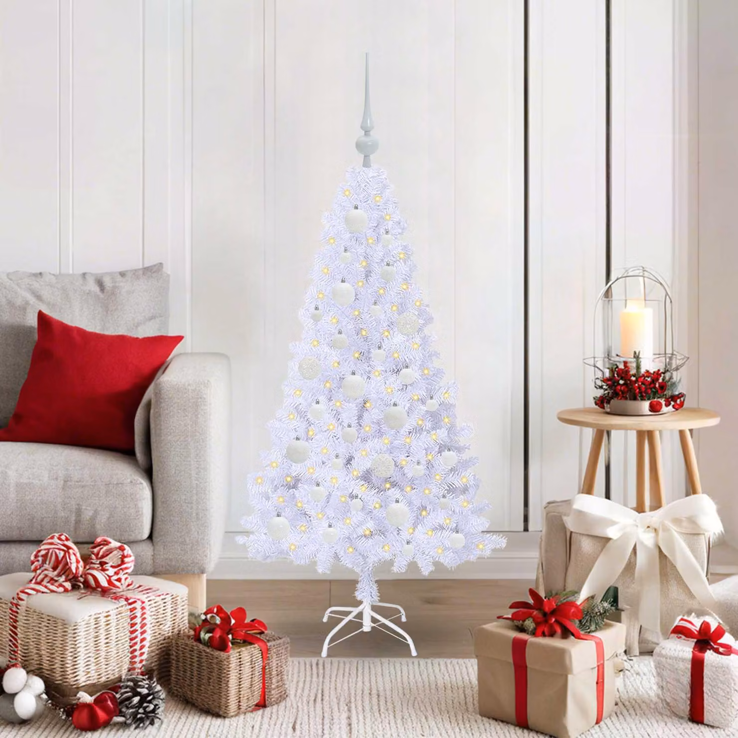Maison Exclusive - Albero di Natale artificiale bianco, 120 cm, in PVC e acciaio