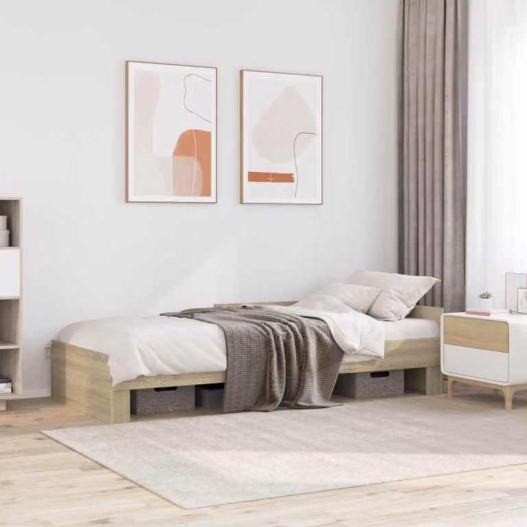 Struttura letto con testata vidaXL in legno Rovere Sonoma marrone L: 80 cm, H: 103 cm, P: 203 cm