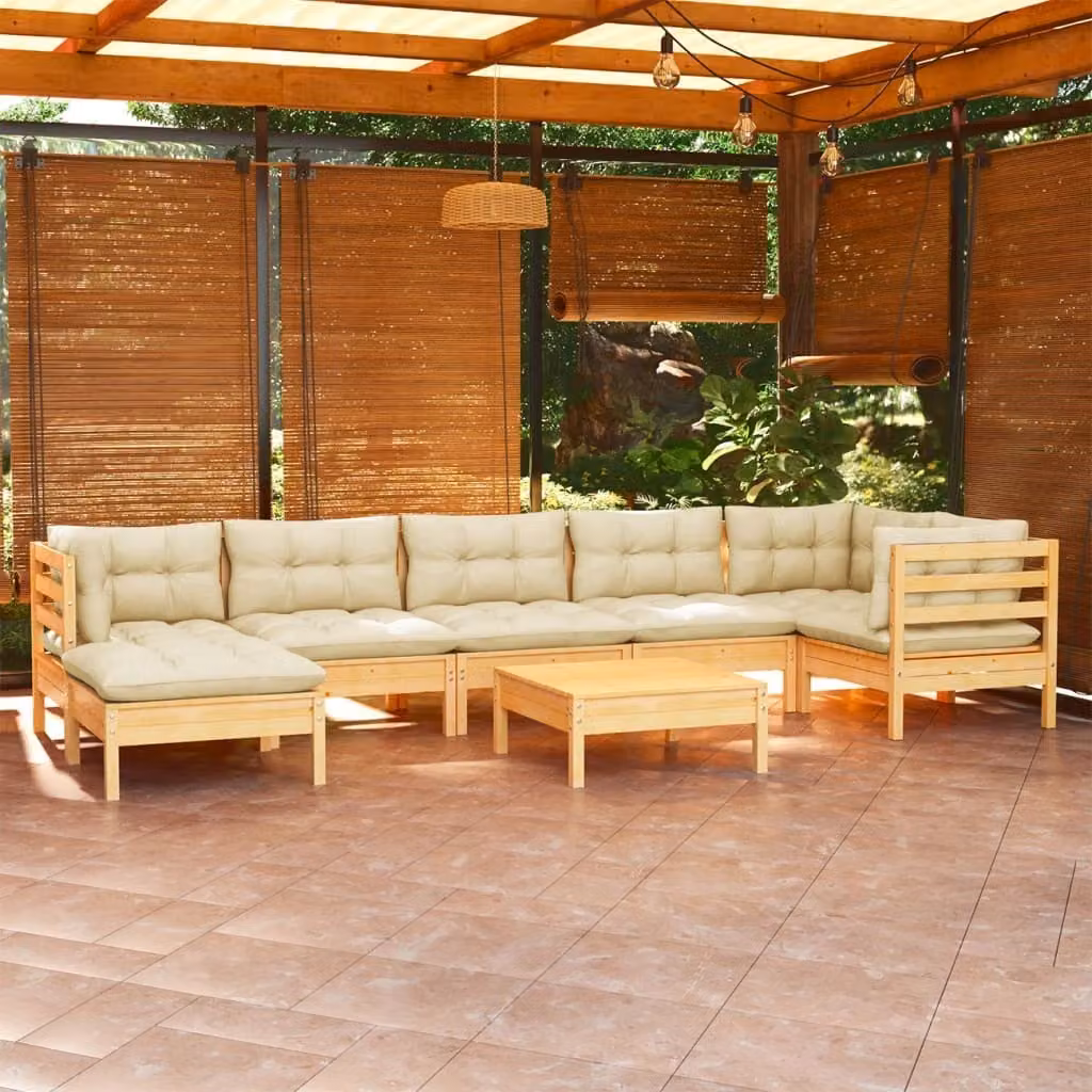 Maison Exclusive - Set Divani da Giardino 8 pz con Cuscini Crema in Massello di Pino