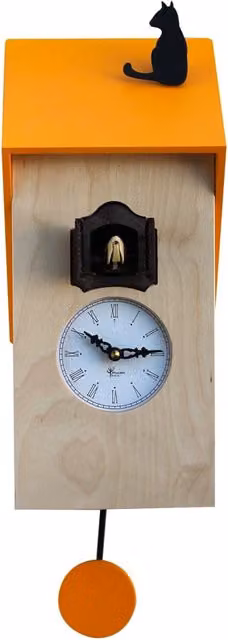 Orologio a Cucù da Parete 17x37x12 cm con Gatto Pirondini Italia Vicenza Naturale e Giallo