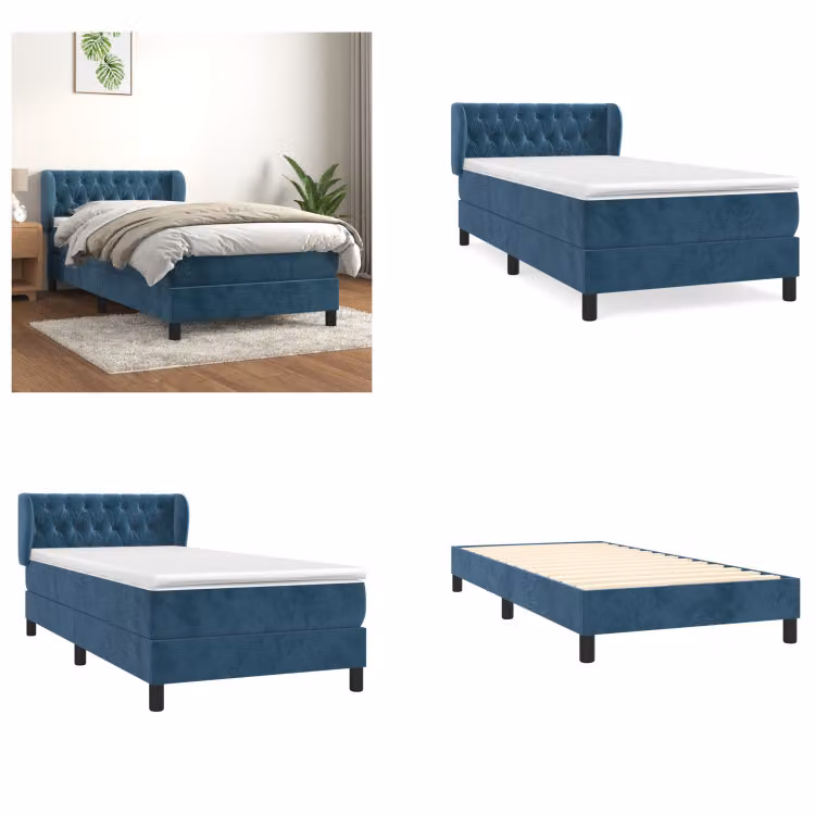vidaXL Letto a molle con materasso blu scuro 90x200 cm in velluto - Letto a molle - Boxspringbetten - Bett - Schlafzimmermöbel
