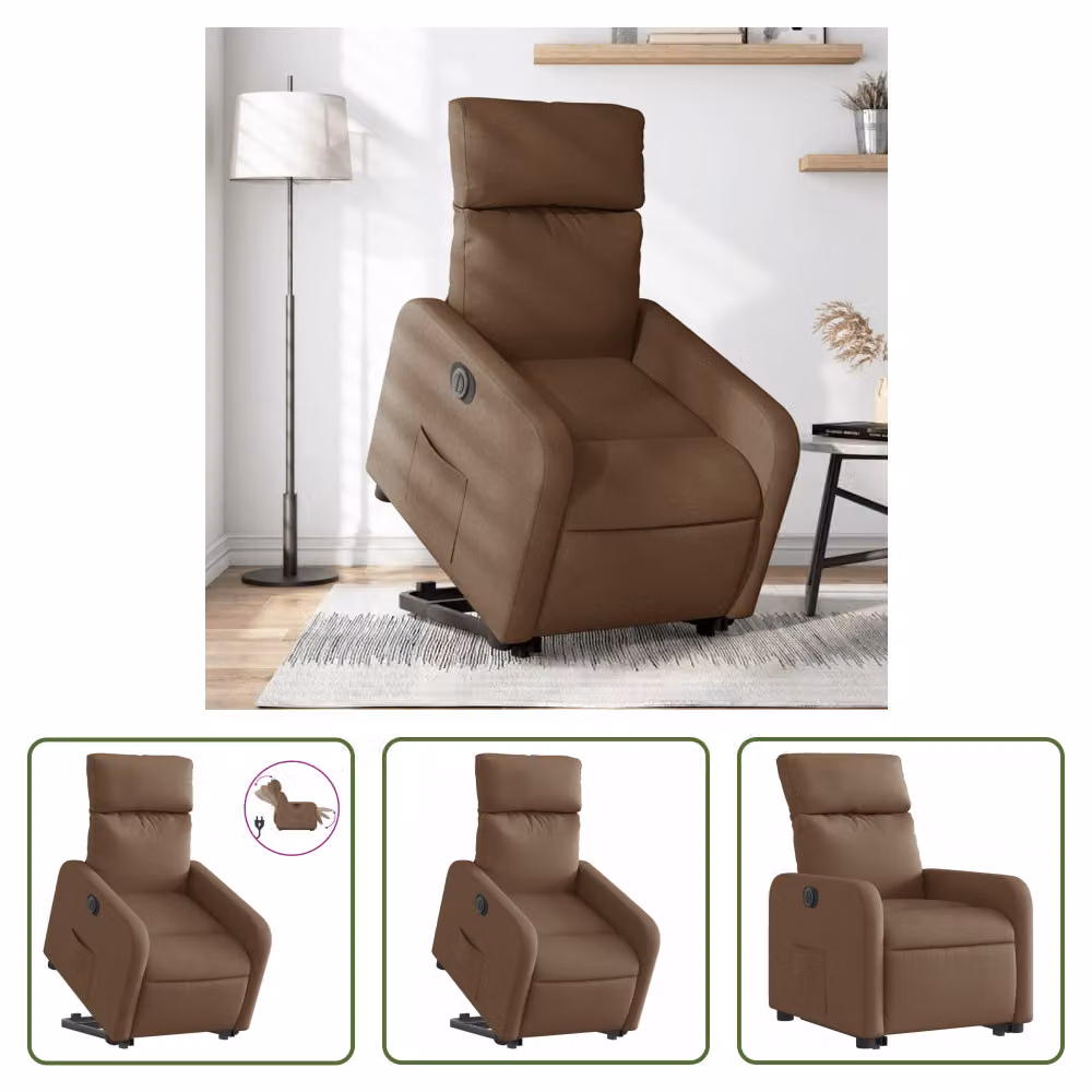 The Living Store Poltrona relax con supporto elettrico in tessuto marrone
