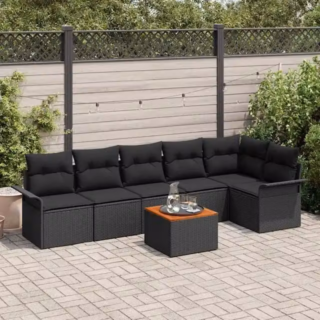 Set Divano da Giardino 7 pz Nero polyrattan 3347338
