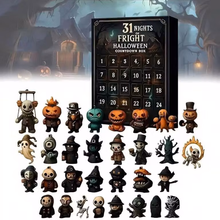 Calendario dell'Avvento a tema Halloween, con 31 giorni e figure collezionabili a tema spaventoso