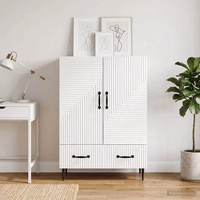 Credenza moderna vidaXL in legno MDF e metallo, colore bianco, L 66 cm x P 34,5 cm x H 95 cm